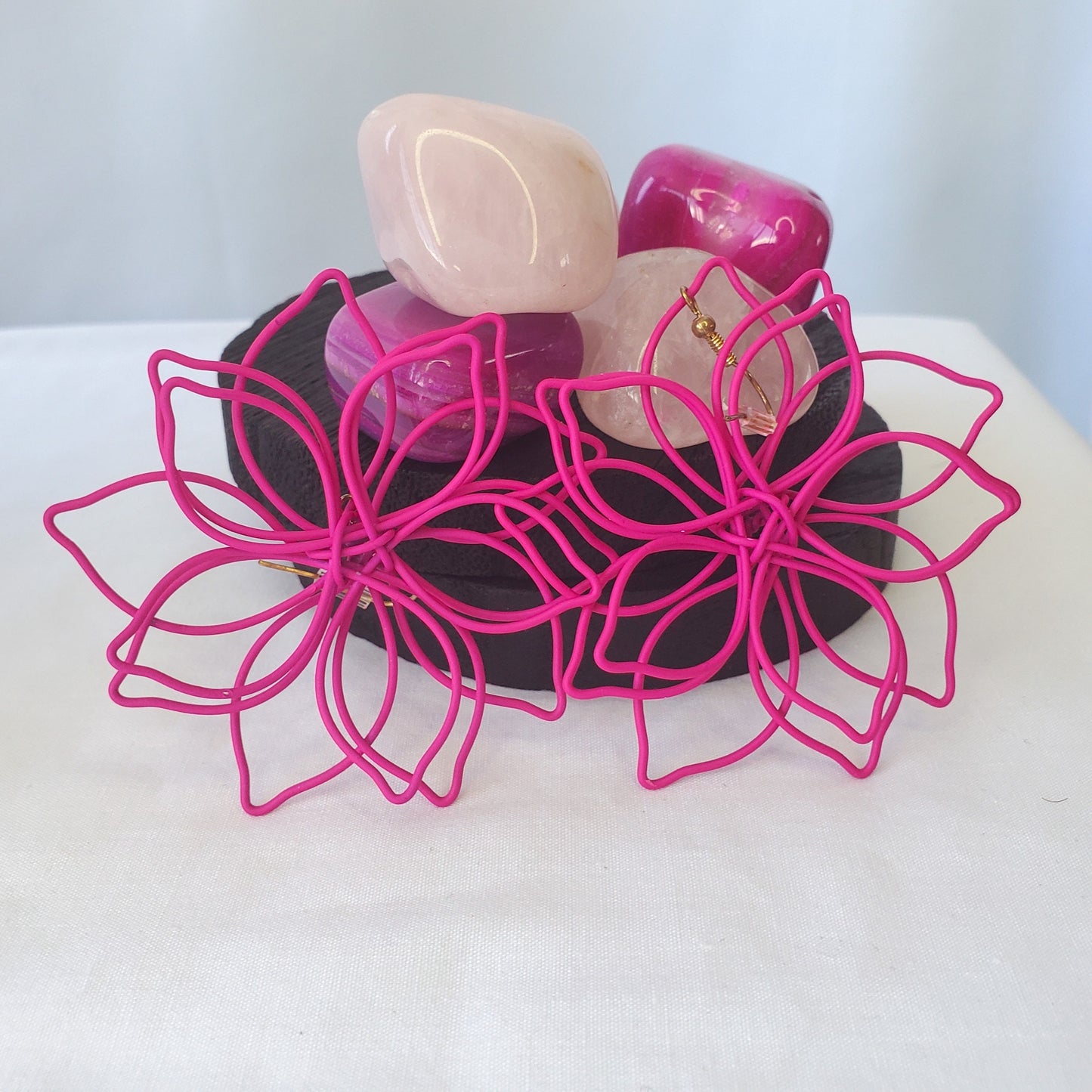 Hot Pink Hollow Flower Dangle Earrings